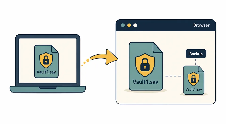 Pimp My Vault alternative workflow showing a protected Vault1.sav backup edited in a browser